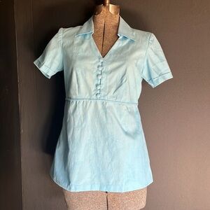 Vintage Handmade Blue Shirt with Ribbon Heart Pattern